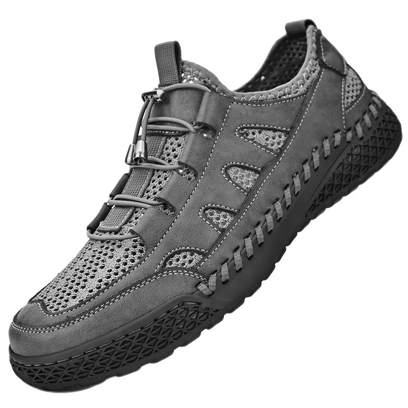 Pantofi sport bărbați din plasă respirabilă - partea superioară din plasă, talpă din cauciuc, închidere cu șireturi, vârf rotund, toc mediu 3-5 cm