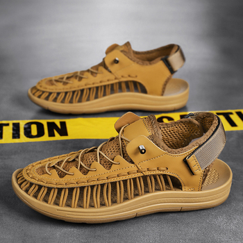 Vyriniai pintuoti sandalai, Velcro užsegimas, kvėpuojantys, gumos padas, vasara 2025