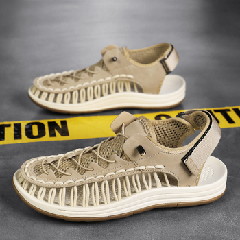 Vyriniai pintuoti sandalai, Velcro užsegimas, kvėpuojantys, gumos padas, vasara 2025