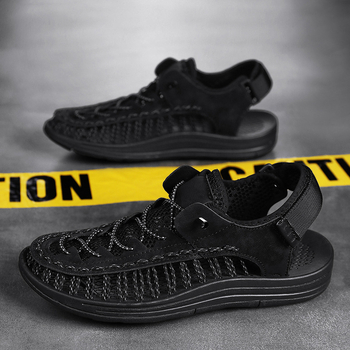 Vyriniai pintuoti sandalai, Velcro užsegimas, kvėpuojantys, gumos padas, vasara 2025