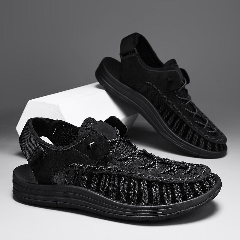 Vyriniai pintuoti sandalai, Velcro užsegimas, kvėpuojantys, gumos padas, vasara 2025