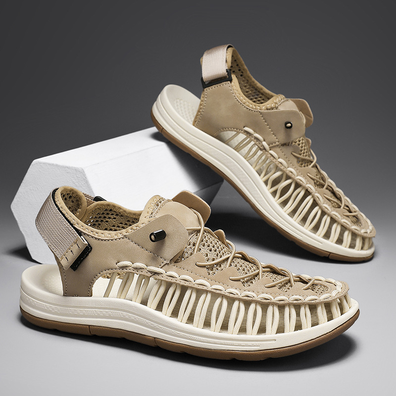 Vyriniai pintuoti sandalai, Velcro užsegimas, kvėpuojantys, gumos padas, vasara 2025