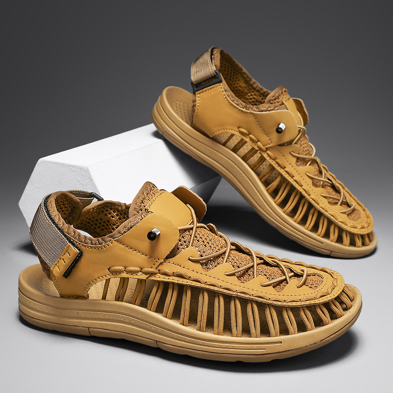 Vyriniai pintuoti sandalai, Velcro užsegimas, kvėpuojantys, gumos padas, vasara 2025