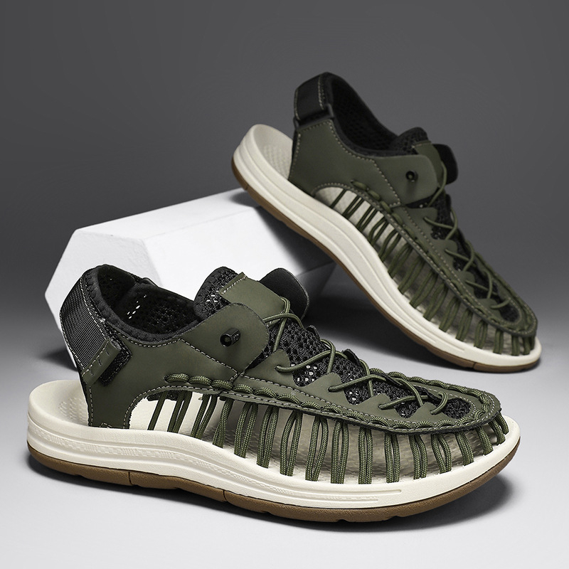 Vyriniai pintuoti sandalai, Velcro užsegimas, kvėpuojantys, gumos padas, vasara 2025