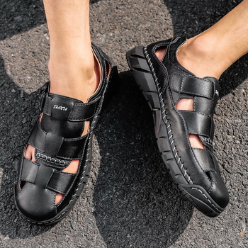 Vyriniai Velcro sandalai, viršus iš karvių odos, guma padas, kvėpuojantys, vasariniai laisvalaikio bateliai