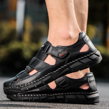 Vyriniai Velcro sandalai, viršus iš karvių odos, guma padas, kvėpuojantys, vasariniai laisvalaikio bateliai