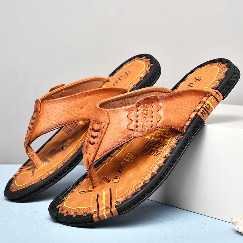 Vyriniai sandalai iš viršutinės karvės odos, atviras pirštas, gumos padas, kvėpuojantys, aukštį didinantys