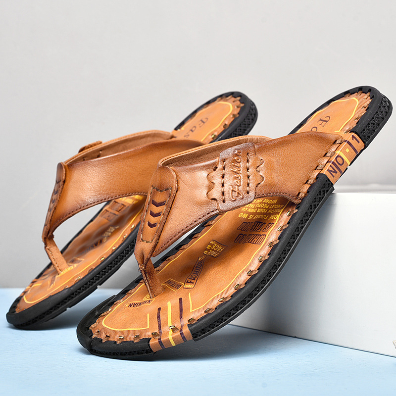 Vyriniai sandalai iš viršutinės karvės odos, atviras pirštas, gumos padas, kvėpuojantys, aukštį didinantys