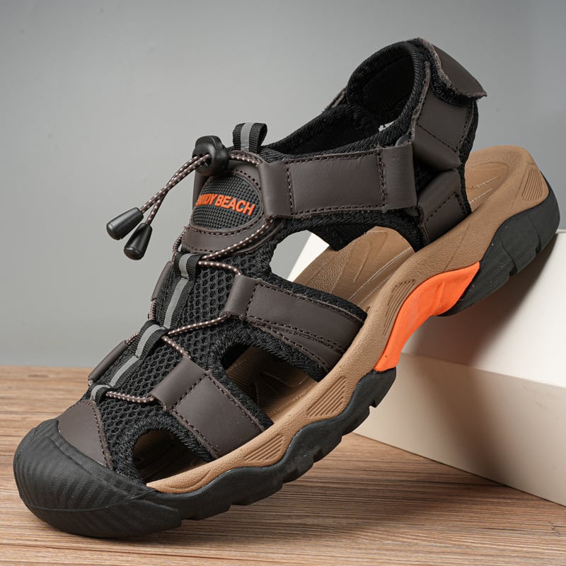 Vyriniai sandalai su PU viršutine dalimi, gumine padas, kvėpuojantys, kasdienio laisvalaikio stilius, elastinė juostelė