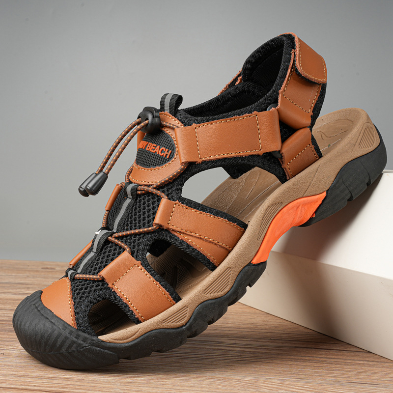 Vyriniai sandalai su PU viršutine dalimi, gumine padas, kvėpuojantys, kasdienio laisvalaikio stilius, elastinė juostelė