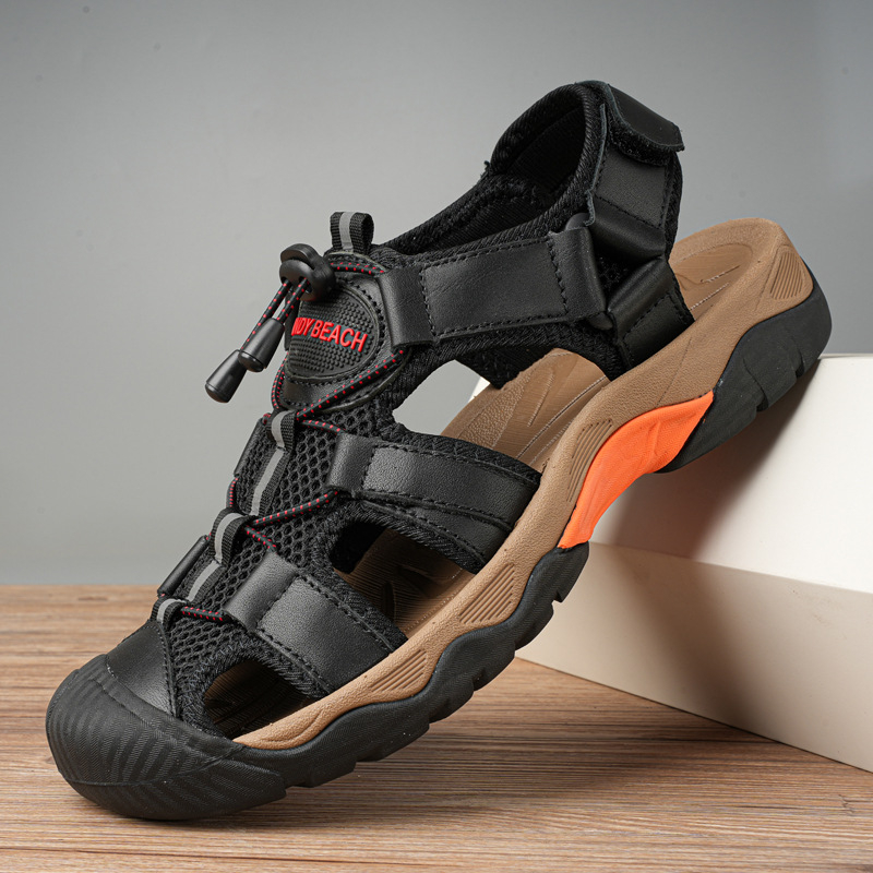 Vyriniai sandalai su PU viršutine dalimi, gumine padas, kvėpuojantys, kasdienio laisvalaikio stilius, elastinė juostelė