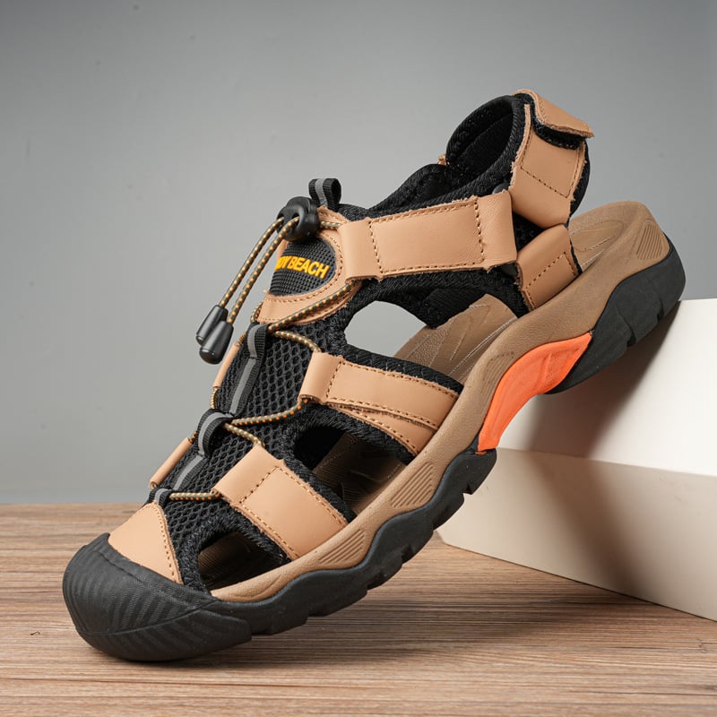 Vyriniai sandalai su PU viršutine dalimi, gumine padas, kvėpuojantys, kasdienio laisvalaikio stilius, elastinė juostelė