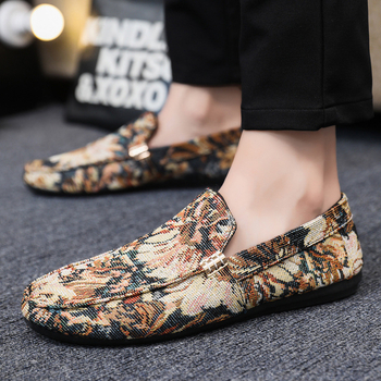 Ανδρικά μοκατίνια από καμβά, ριγέ σχέδιο, στρογγυλή μύτη, κορεάτικο στυλ