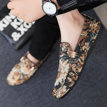 Ανδρικά μοκατίνια από καμβά, ριγέ σχέδιο, στρογγυλή μύτη, κορεάτικο στυλ