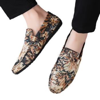 Ανδρικά μοκατίνια από καμβά, ριγέ σχέδιο, στρογγυλή μύτη, κορεάτικο στυλ