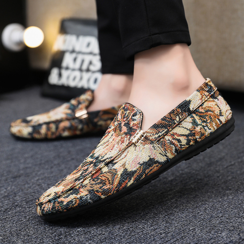 Ανδρικά μοκατίνια από καμβά, ριγέ σχέδιο, στρογγυλή μύτη, κορεάτικο στυλ