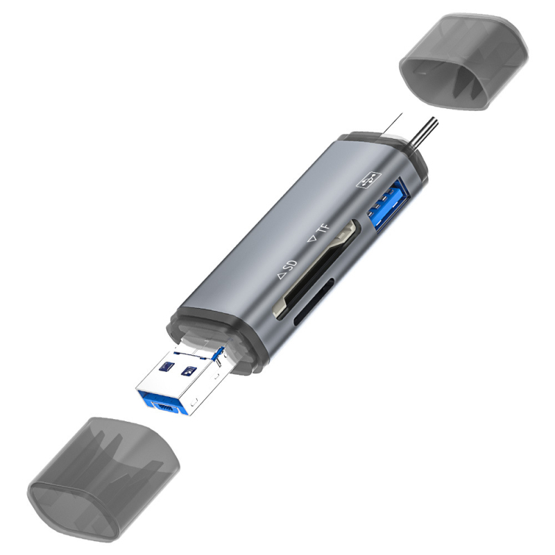 Cititor OTG pentru carduri – 6 în 1 SD/TF, USB 3.0, interfață USB-C, aliaj de aluminiu, portabil