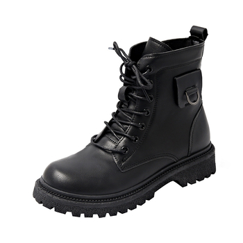 Női Martin csizma, PU felsőrész, gumi talp, kerek orrú, vastag 3-5 cm-es sarok, oldalsó cipzár