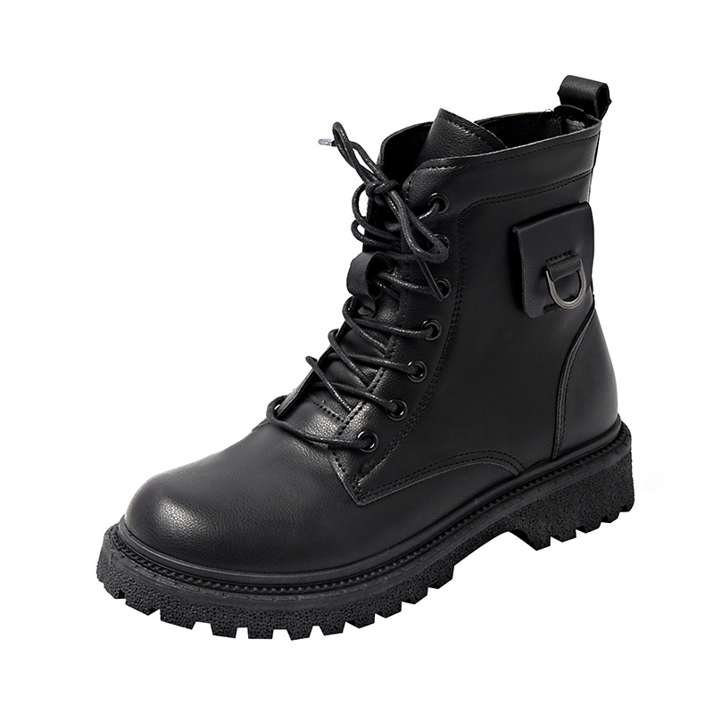 Női Martin csizma, PU felsőrész, gumi talp, kerek orrú, vastag 3-5 cm-es sarok, oldalsó cipzár