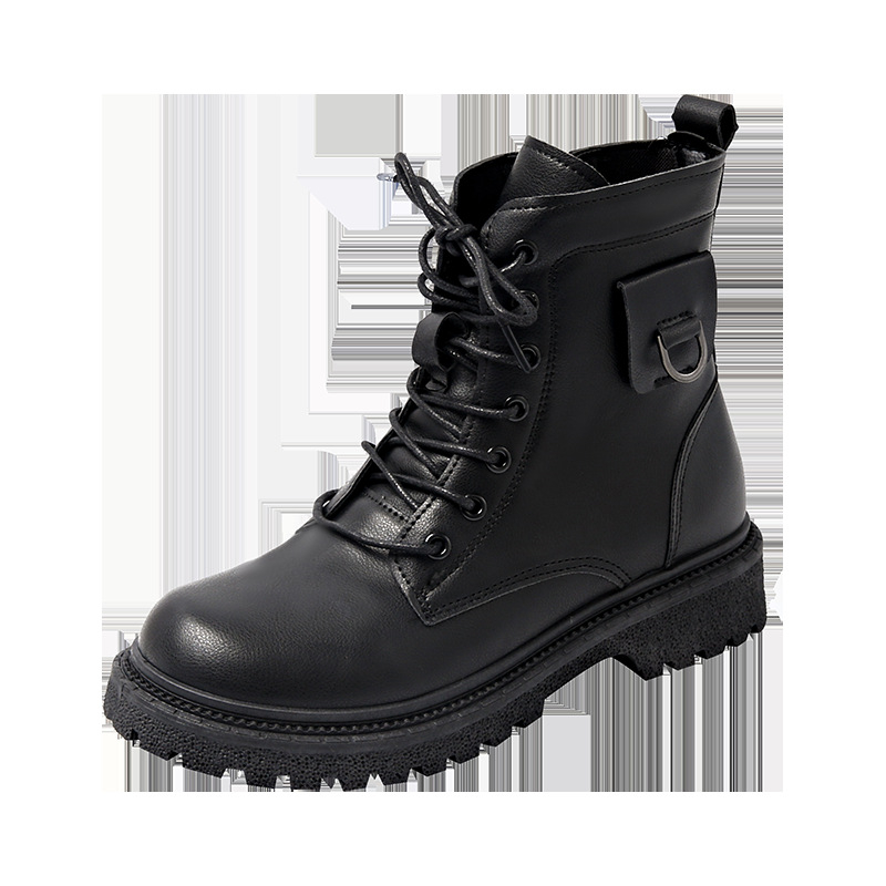 Női Martin csizma, PU felsőrész, gumi talp, kerek orrú, vastag 3-5 cm-es sarok, oldalsó cipzár
