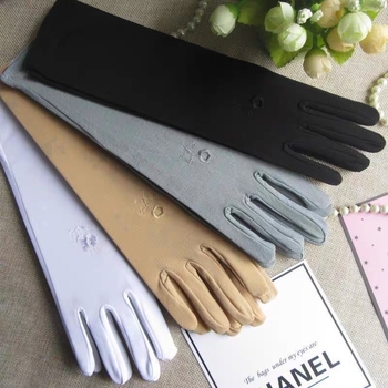 Γυναικεία γάντια από μιλκ σιλκ με κέντημα, UV προστασία, γρήγορο στέγνωμα, ύφασμα Ice Silk, πολυεστέρας, καλοκαιρινή έκδοση 2024