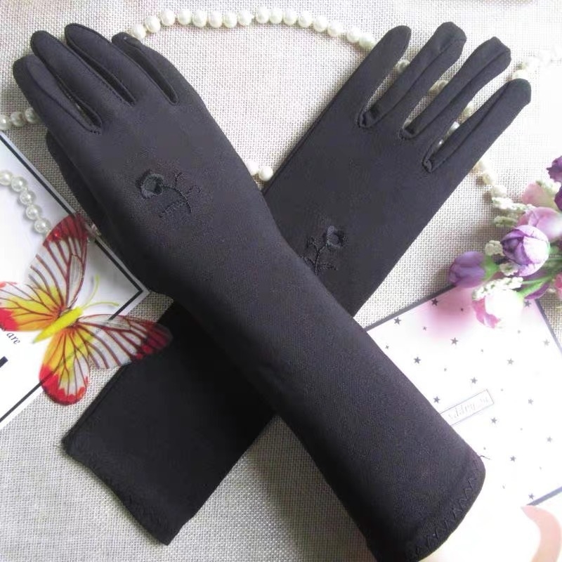 Γυναικεία γάντια από μιλκ σιλκ με κέντημα, UV προστασία, γρήγορο στέγνωμα, ύφασμα Ice Silk, πολυεστέρας, καλοκαιρινή έκδοση 2024