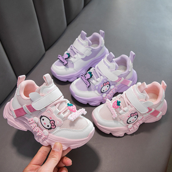 Κοριτσίστικα παπούτσια με δίχτυ, επάνω μέρος από δίχτυ, Velcro κούμπωμα, καρτούν μοτίβο, διαπνέοντα και αντιολισθητικά