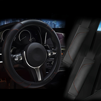 Бизнес стил: Карбонови подложки за колан и калъф за волан от изкуствена кожа, универсална съвместимост, диаметър 38 см, за всички сезони