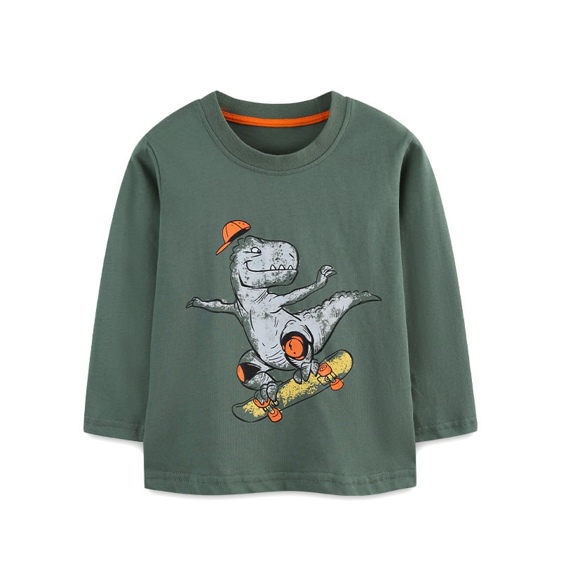 Tricou cu mâneci lungi din bumbac tricotat, imprimeu desen animat, pentru băieți 3–8 ani, toamnă 2025, stil european-american