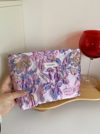 Козметична чанта с флорална шарка, полиестерна външна част, подплата от канва, за жени, за ежедневна употреба