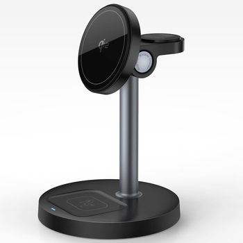 3-in-1 magnetinis belaidis įkroviklis su staliniu laikikliu telefonui ir laikrodžiui, Qi2 sertifikuotas, 15W maksimali galia, QC3.0