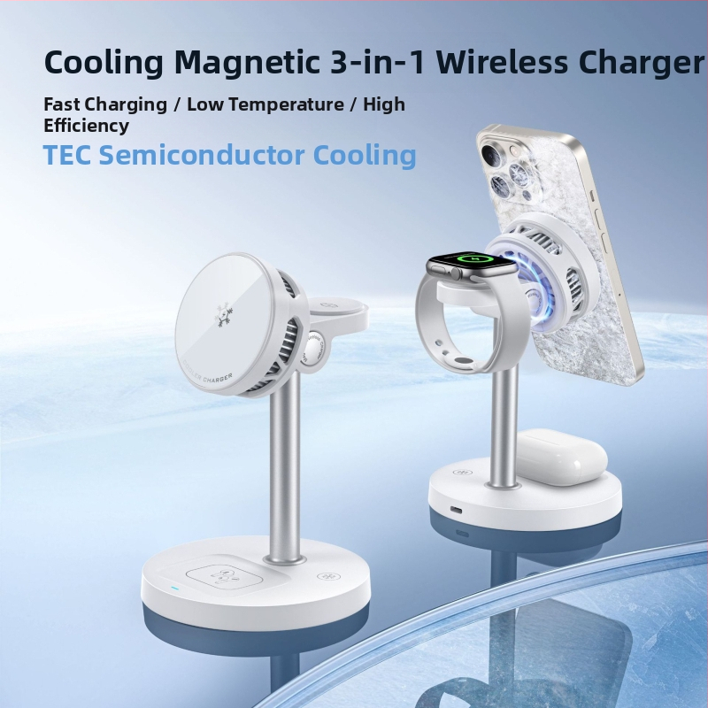 3-in-1 magnetinis belaidis įkroviklis su staliniu laikikliu telefonui ir laikrodžiui, Qi2 sertifikuotas, 15W maksimali galia, QC3.0