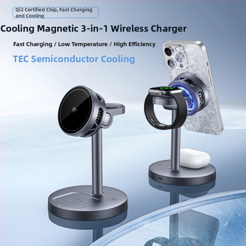 3-in-1 magnetinis belaidis įkroviklis su staliniu laikikliu telefonui ir laikrodžiui, Qi2 sertifikuotas, 15W maksimali galia, QC3.0