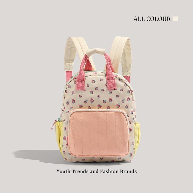 Kailuden auduma mugursoma ar zemeņu printu, ielu stil, poliestera oderējums, rāvējslēdzēja atvēršana, trīsdimensiju ārējais dizains, iekšējā kabata, ikdienas lietošanai