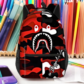 Skolas mugursoma pamatskolai - pilna drukāšana ar multfilmas attēlu, liela ietilpība, poliesters, gaisu spilventiņa siksnas, elpojoša