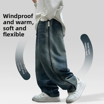 Παιδικά τζιν με επένδυση φλις, μεσαία μέση, ελαστική ζώνη, για παιδιά 8+ ετών, άνοιξη–φθινόπωρο