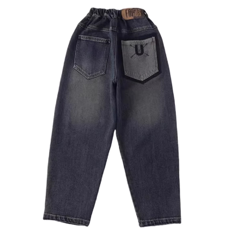 Gyermekeknek fleece-szel bélelt farmernadrág, középtalpas, elasztikus derekú, 8 év feletti gyerekeknek, tavasz–ősz