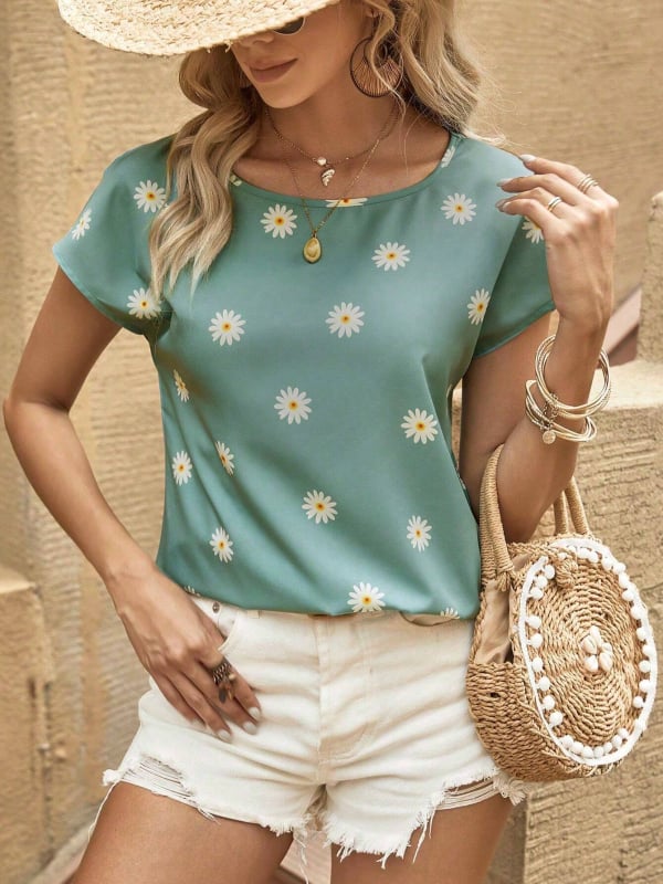 Női hosszú ujjú T‑shirt 3D virágos nyomással, kerek nyakú, poliészter 70–80%