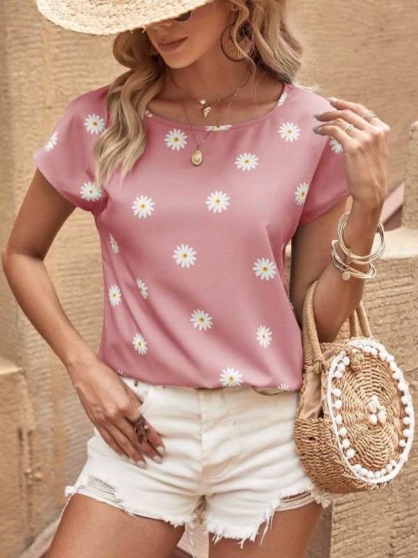 Női hosszú ujjú T‑shirt 3D virágos nyomással, kerek nyakú, poliészter 70–80%