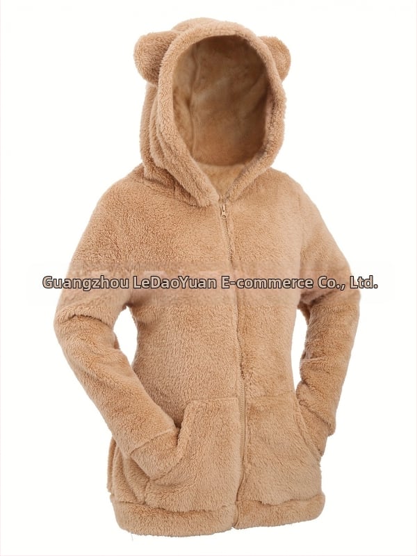 Moteriškas paltas su gobtuvu ir užtrauktuku, poliesteris, koliažo dizainas, laisvas kirpimas, vidutinio ilgio, ruduo 2024, japonų-korejiečių laisvalaikio stilius