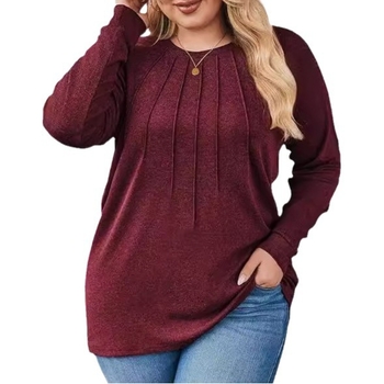 Женска риза с дълги ръкави, полиестер-памучен бленд, кръгло деколте, плисиран детайл, регулярна кройка, дължина 50–65 см