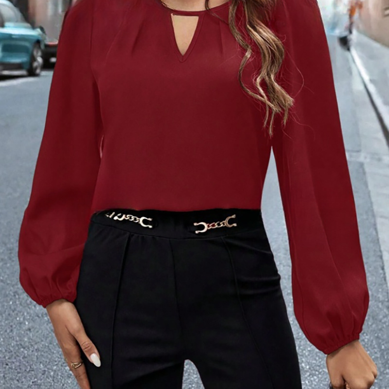 Πουκάμισο σατέν, 95% πολυεστέρας, μακριά μανίκια, στρογγυλός λαιμός, σχέδιο με πάνελ