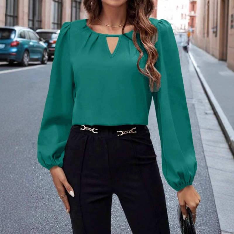 Πουκάμισο σατέν, 95% πολυεστέρας, μακριά μανίκια, στρογγυλός λαιμός, σχέδιο με πάνελ