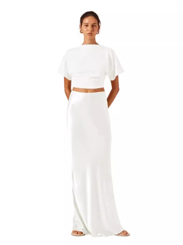 A-образна сатенена миди пола, висока талия, Nylon-Spandex сатин, микрогъвкава, солиден мотив, социалит стил