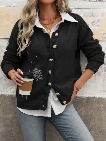 Γυναικεία πλεκτή ζακέτα με στρογγυλό λαιμό, εφαρμοστή γραμμή, πολυεστέρας, μακριά μανίκια (Πολυεστερική Ύφανση; Εφαρμοστή Γραμμή; Στρογγυλός Λαιμός; Μακριά Μανίκια)