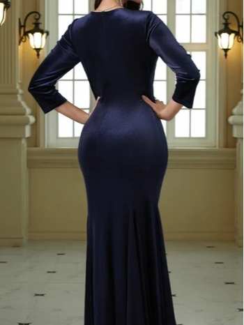 Φόρεμα πολυεστερικό, midi μήκος, φιστέιλ σιλουέτα, λαιμός U, μανίκια 3/4 — Άνοιξη 2023