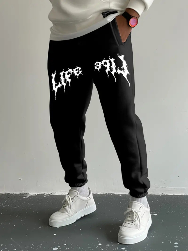 Ανδρικά casual αθλητικά παντελόνια, ίσια γραμμή, μικροελαστικότητα, πολυεστέρα 95% σε μίξη χημικών ινών, φθινόπωρο 2024