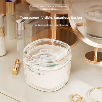 Κουτί καθαρισμού και βύθισης οδοντικών συσκευών, 1 L, PP πλαστικό, διαφανές κλειστό σχέδιο, πολυλειτουργικό