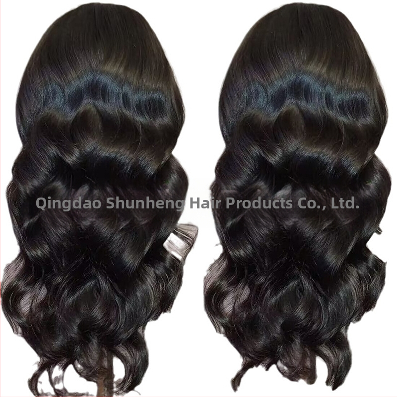 Перука SH-125, предна дантела, синтетични влакна устойчиви на високи температури, дълга къдрава коса със странични бретончета, естествен стил