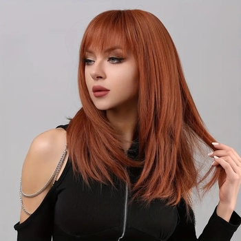 Περούκα μακριά και ίσια με πορτοκαλί αέρα φράντζες, στυλ Star Fashion, μοντέλο XQ145, ίνες ανθεκτικές στη θερμότητα, σμιλεύει το πρόσωπο